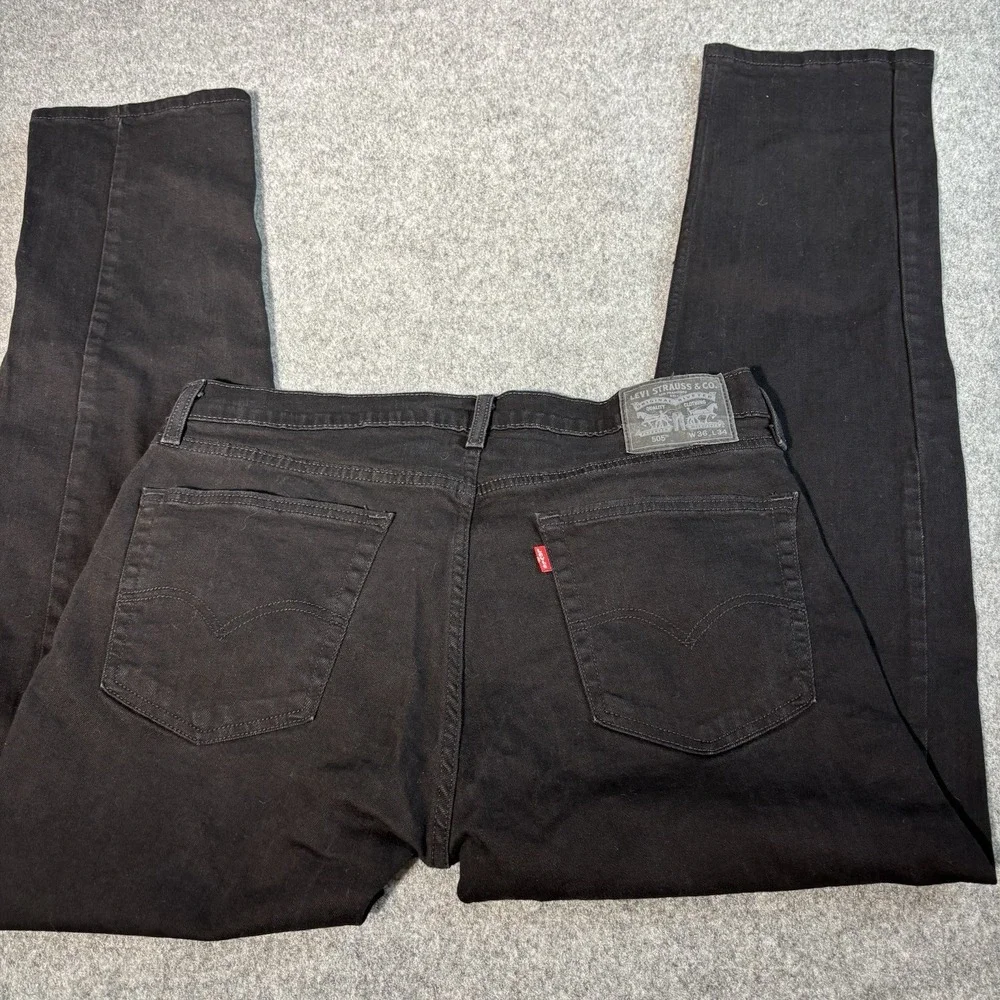 Levi Jeans 505 Mens 36x34 Black Wash Straight Leg Red Tab‎ Excellent Condition